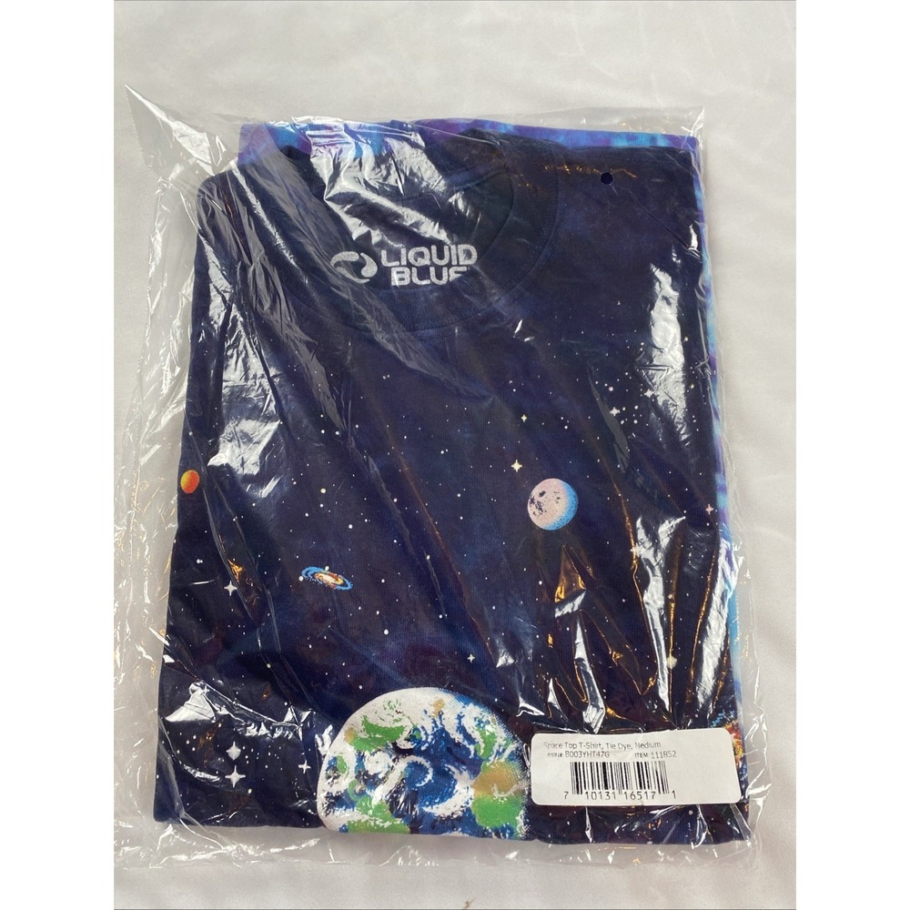 Liquid Blue SPACE Top Tie Dye T-Shirt Medium Planets Galaxy Saturn‎ Stars